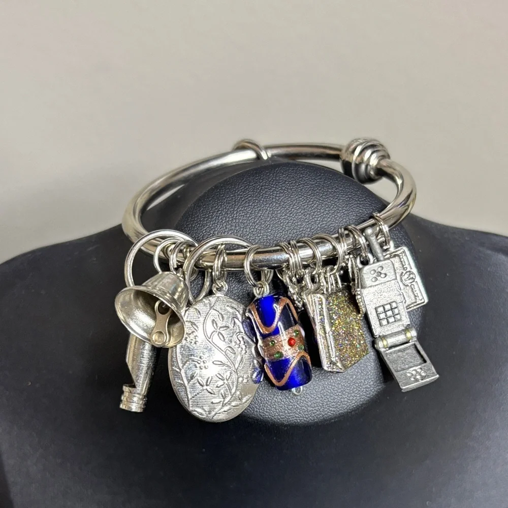 Silver Charm Bracelet Keychain with Charm Accents Purse Charm